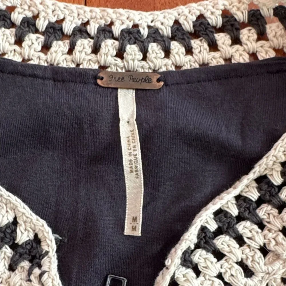 Free People Crochet Trim Baseball‎ Bomber Jacket Size M